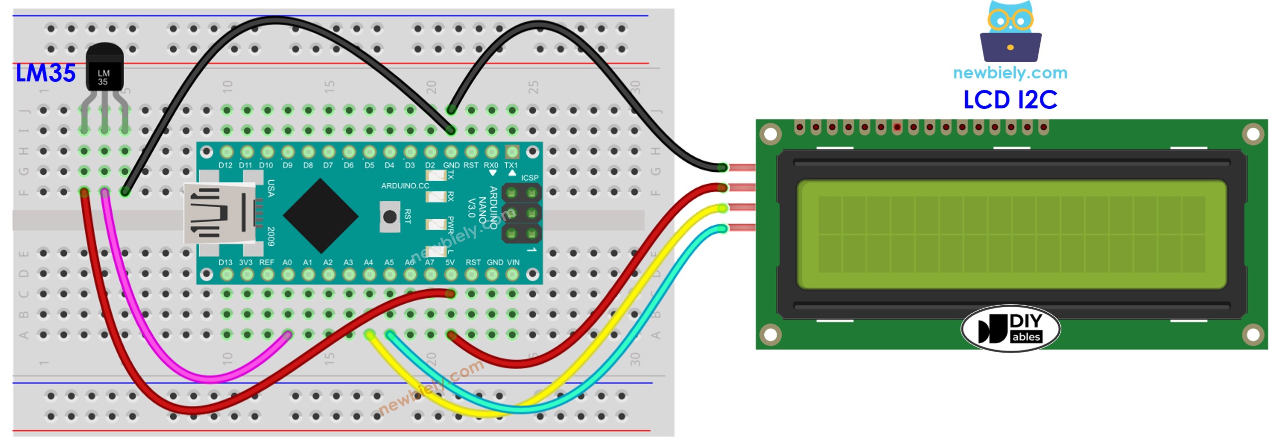 Arduino Nano LM35 Temperatursensor LCD-Schaltplan