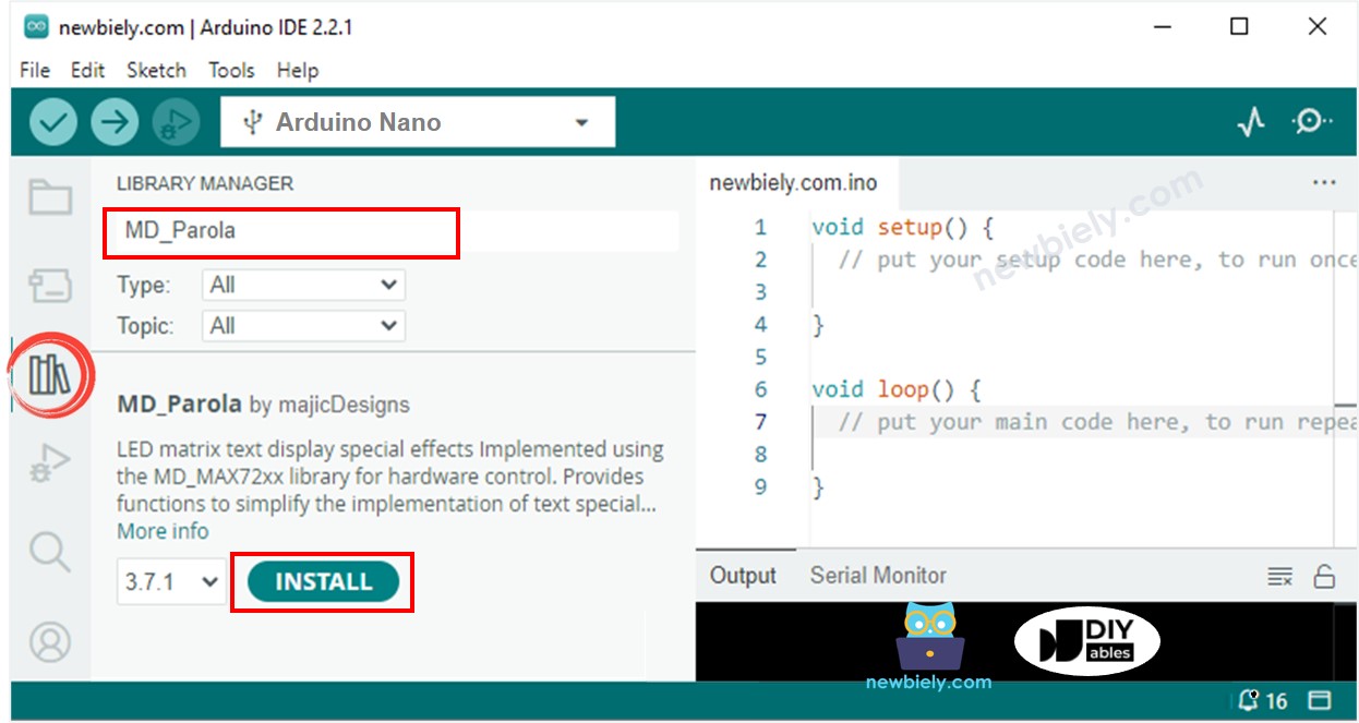 Arduino Nano MD_Parola-Bibliothek