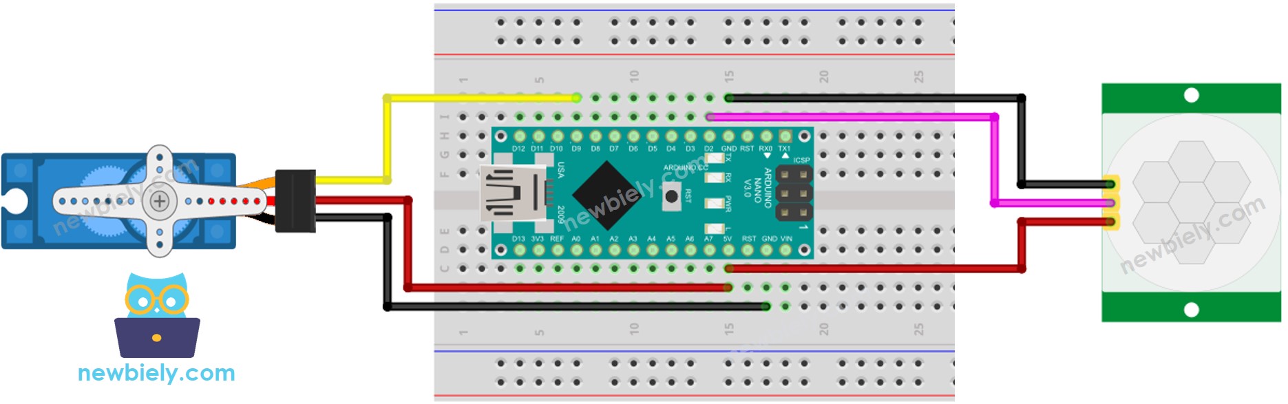 Arduino Nano Bewegungsmelder-Servomotor Verdrahtungsdiagramm