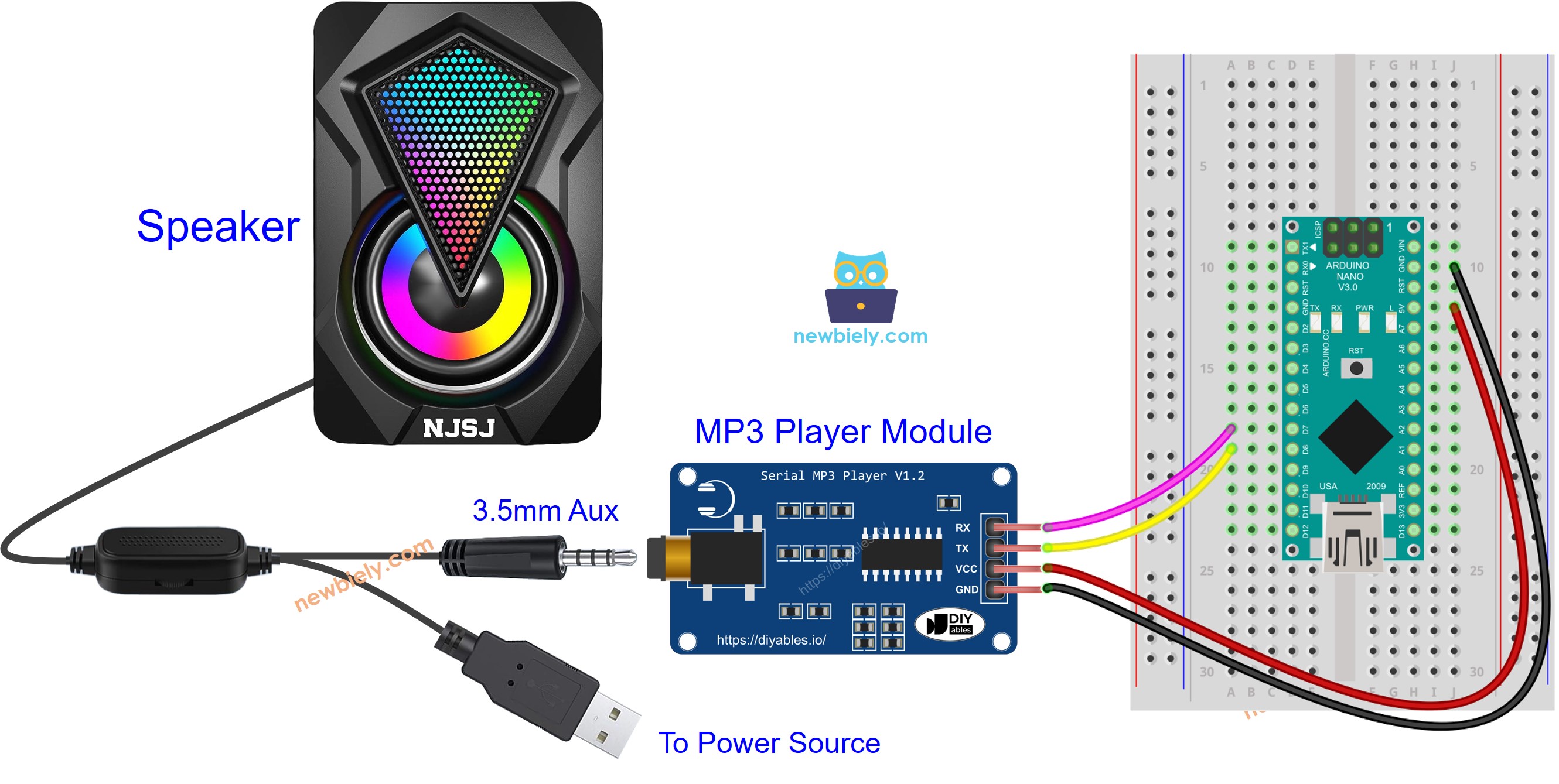 Arduino Nano MP3-Player-Modul Verdrahtungsdiagramm