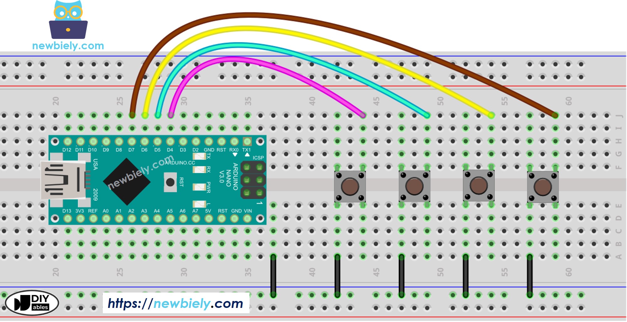Arduino Nano Schaltplan für mehrere Taster