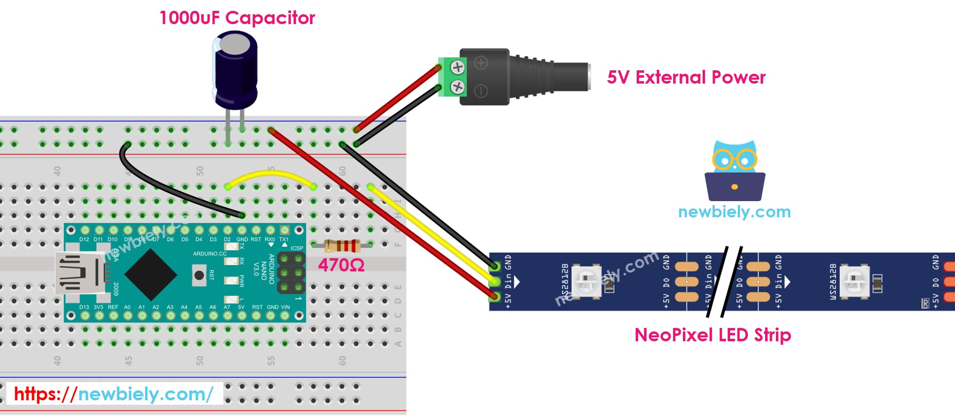 Arduino Nano NeoPixel RGB-LED-Streifen-Verdrahtungsdiagramm