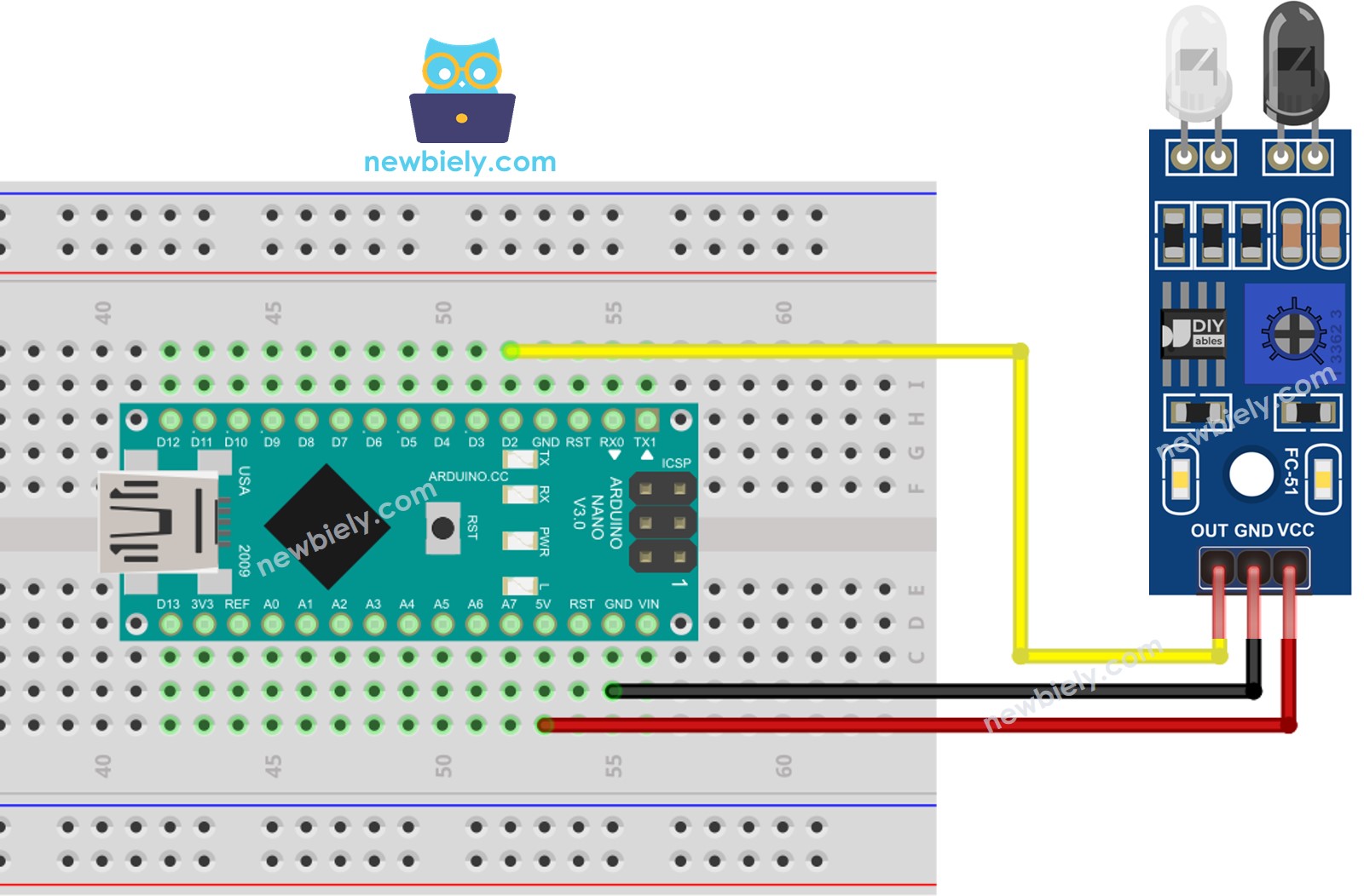 Arduino Nano IR-Hindernisvermeidungssensor Verdrahtungsdiagramm