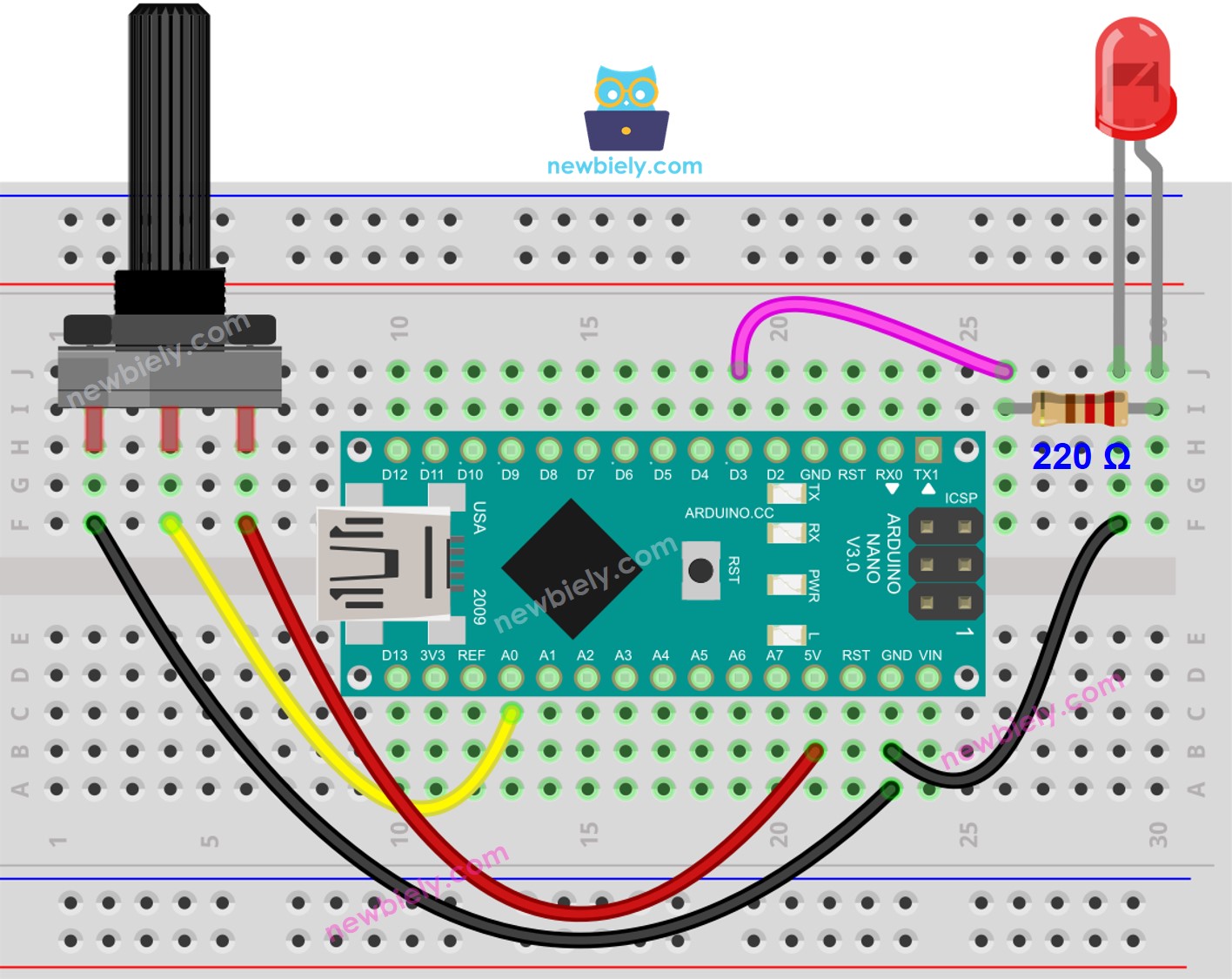 Arduino Nano Potentiometer LED-Schaltplan