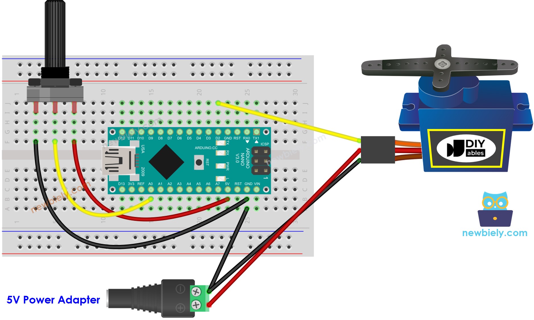 Arduino Nano Servomotor Potentiometer-Schaltplan