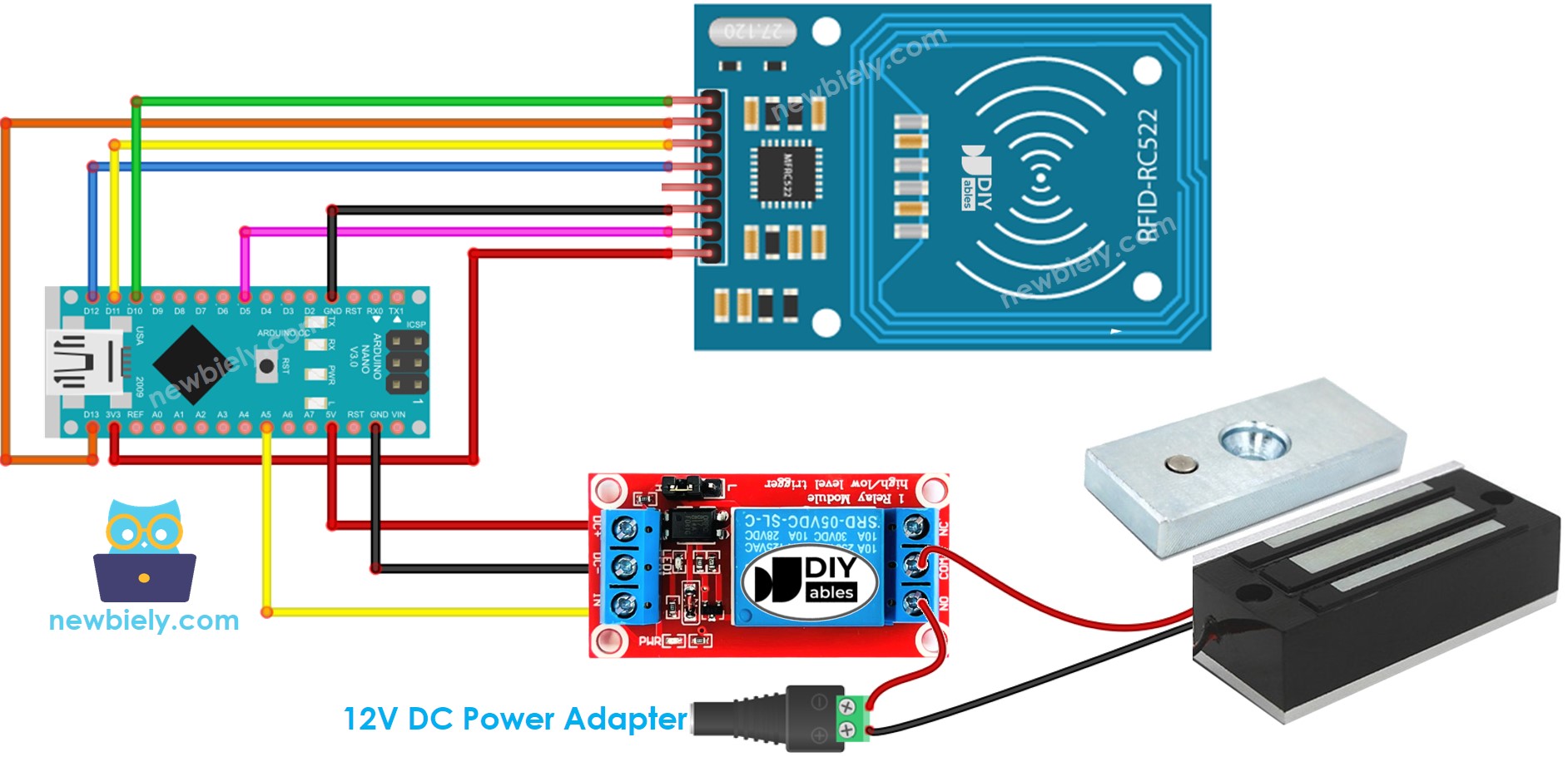 Schaltplan für das Arduino Nano RFID RC522 Tür-Elektromagnet-Schloss-System