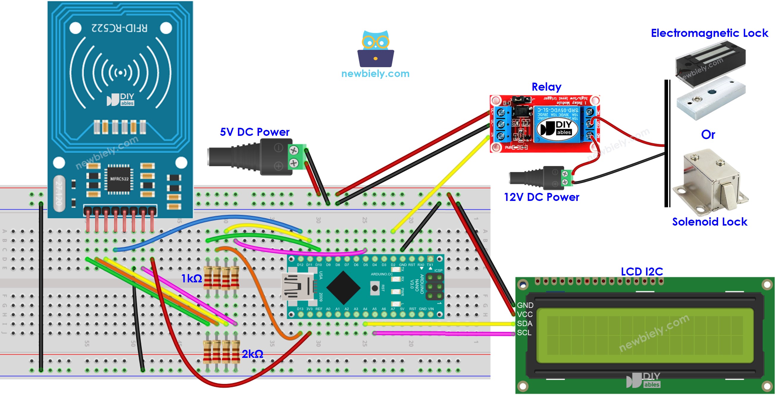 Arduino Nano RFID RC522 Türschloss LCD-Verkabelungsdiagramm