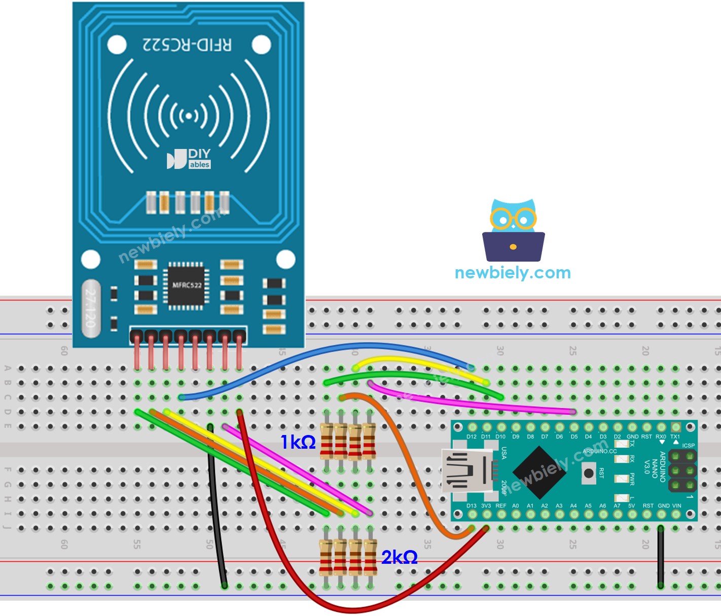 Arduino Nano RFID RC522 mit Schaltplan zur Spannungsregulierung