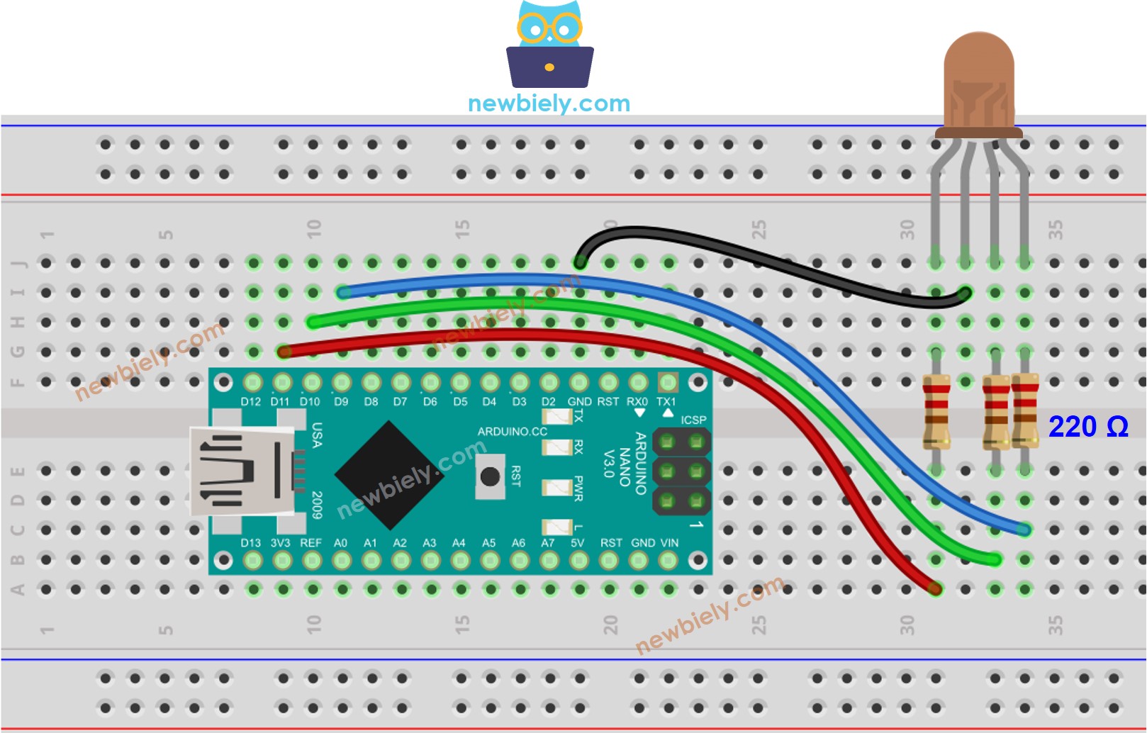Arduino Nano RGB-LED-Verdrahtungsdiagramm