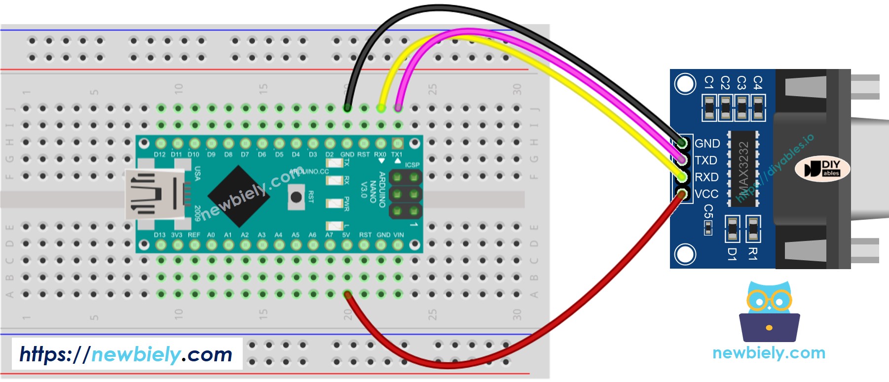 Arduino Nano TTL zu RS232 Verdrahtungsdiagramm