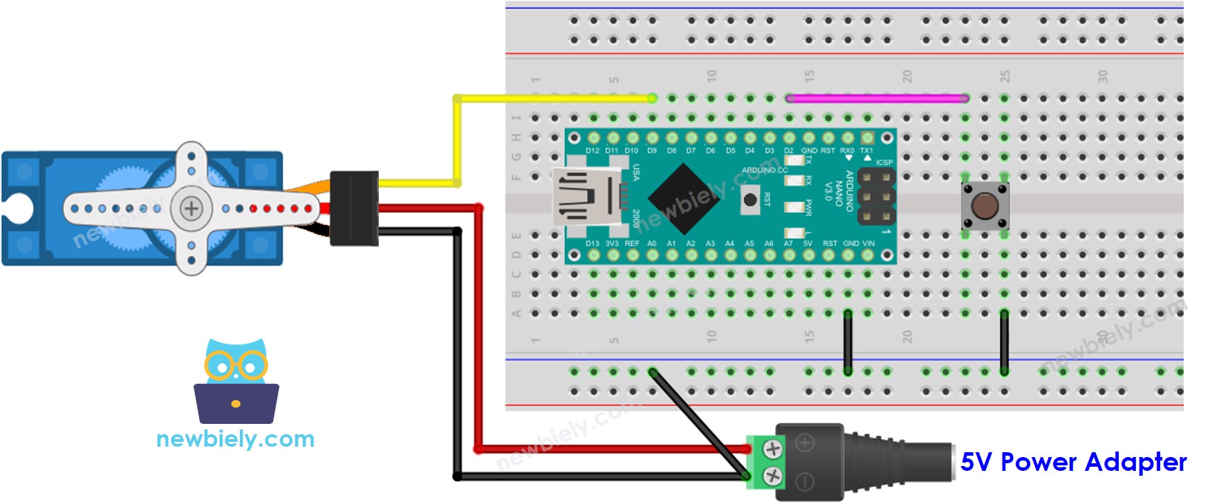 Arduino Nano Servomotor Taster Verdrahtungsdiagramm