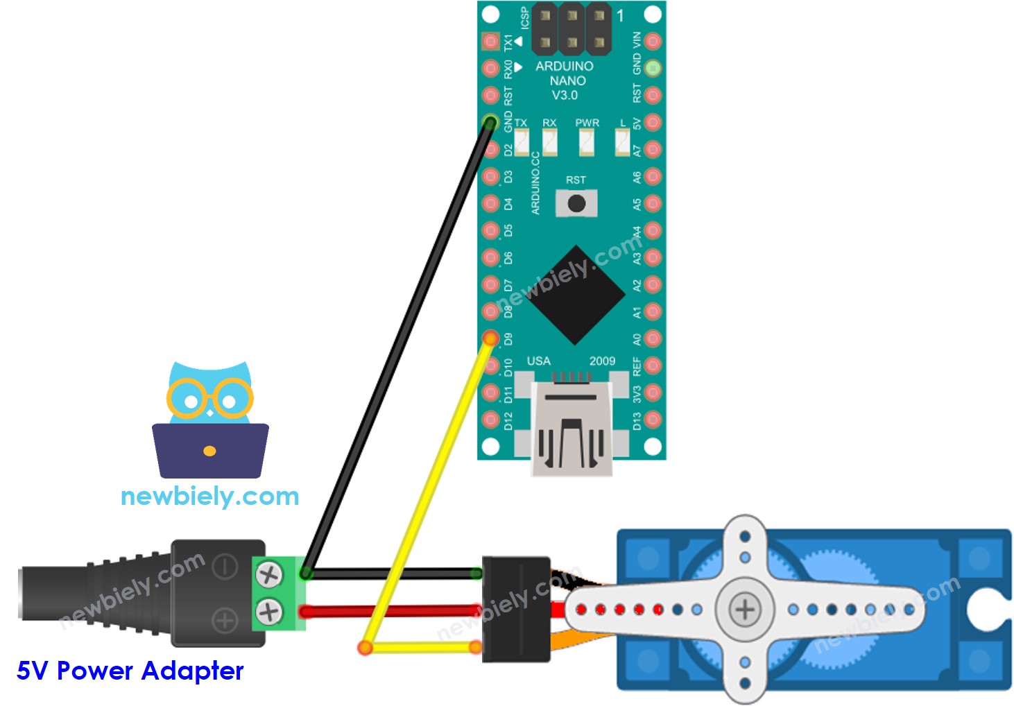 Arduino Nano Servomotor externe Stromversorgung Verdrahtungsdiagramm