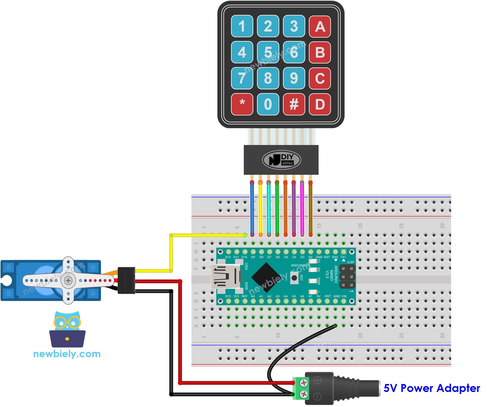 Arduino Nano Tastenfeld-Servomotor-Verdrahtungsdiagramm