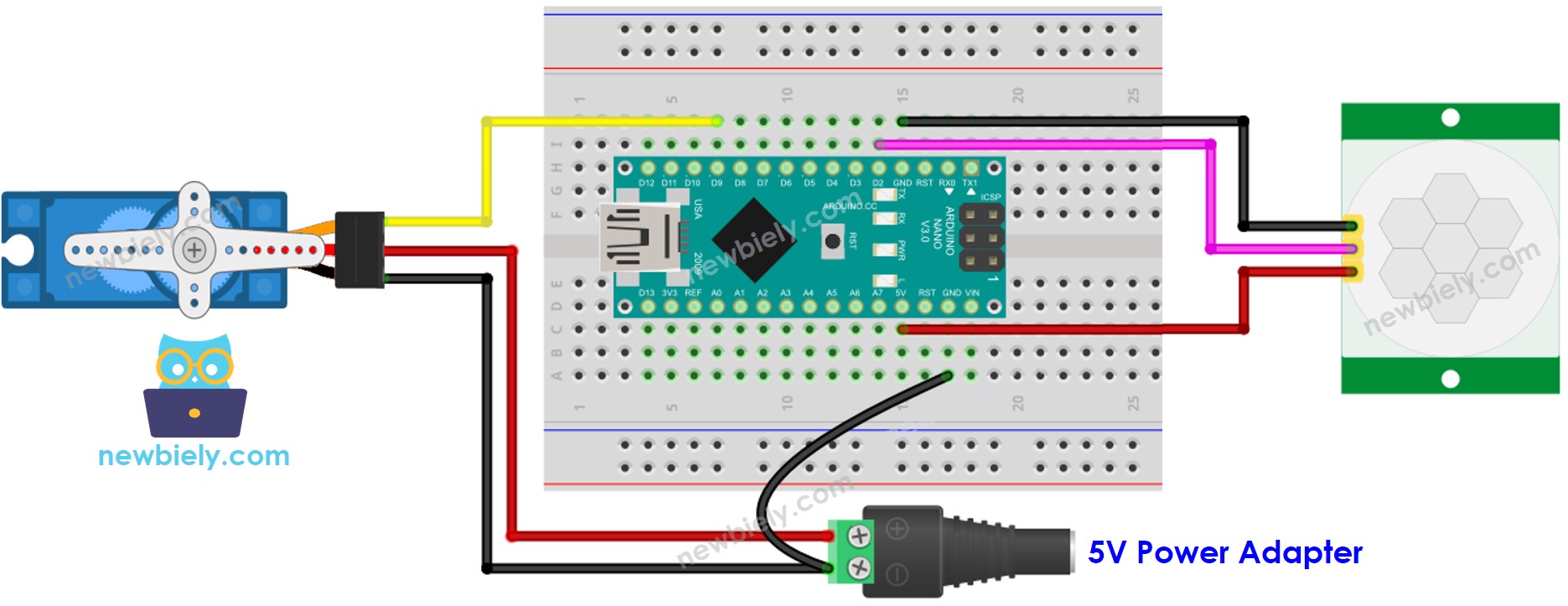 Arduino Nano Bewegungssensor Servomotor Schaltplan