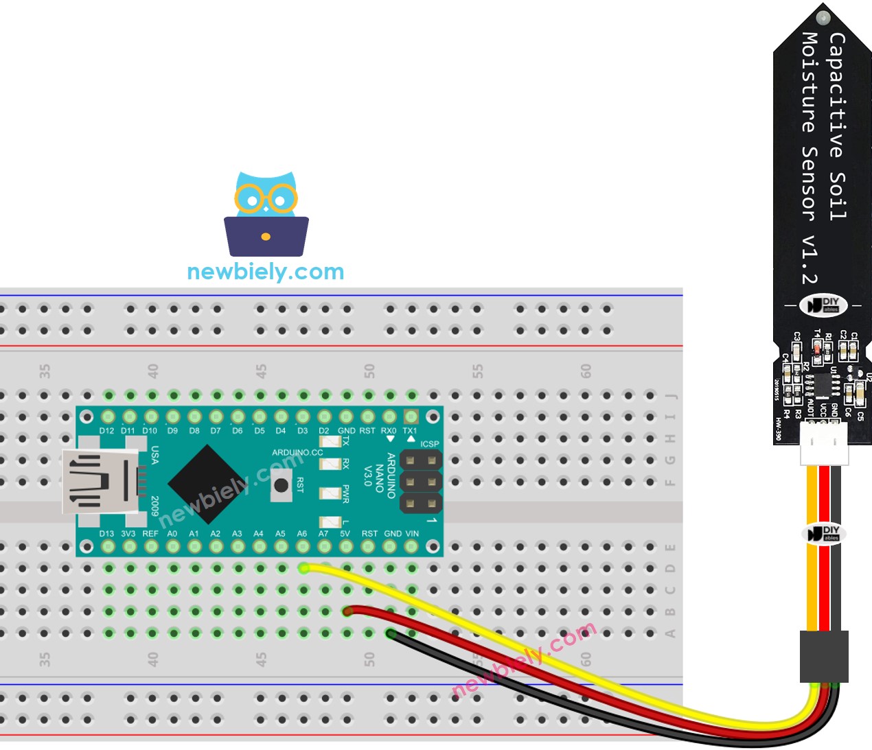 Arduino Nano Verdrahtungsdiagramm für Bodenfeuchtigkeitssensor