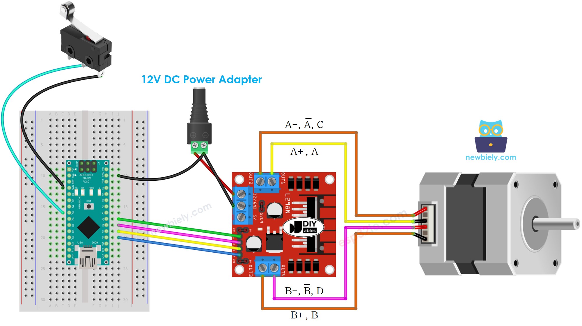 Arduino Nano Schrittmotor- und Endschalter-Verdrahtungsdiagramm
