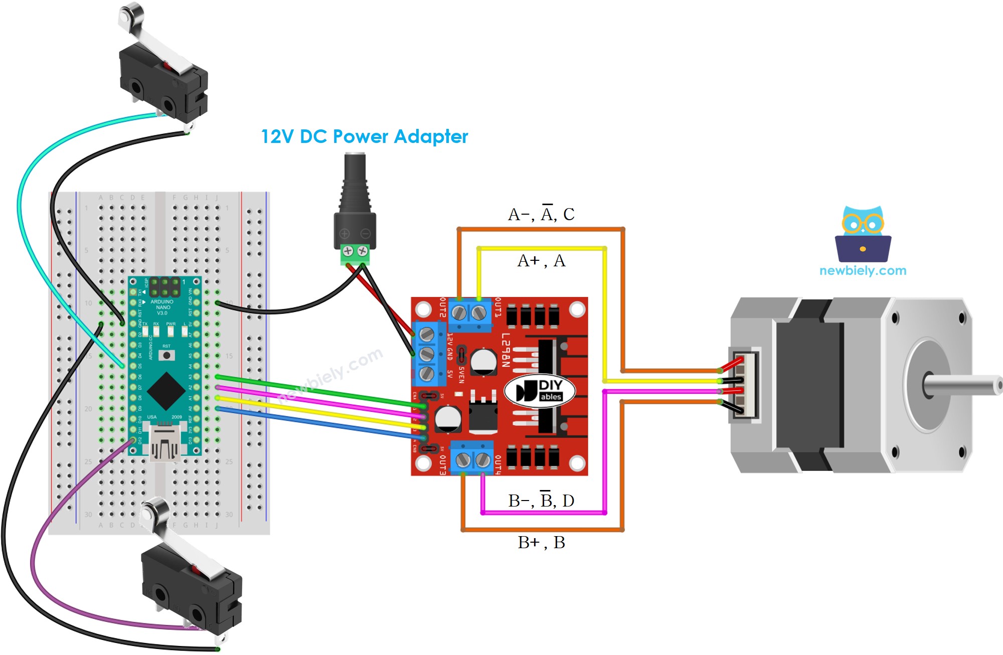 Arduino Nano Schrittmotor und zwei Endschalter Verdrahtungsdiagramm