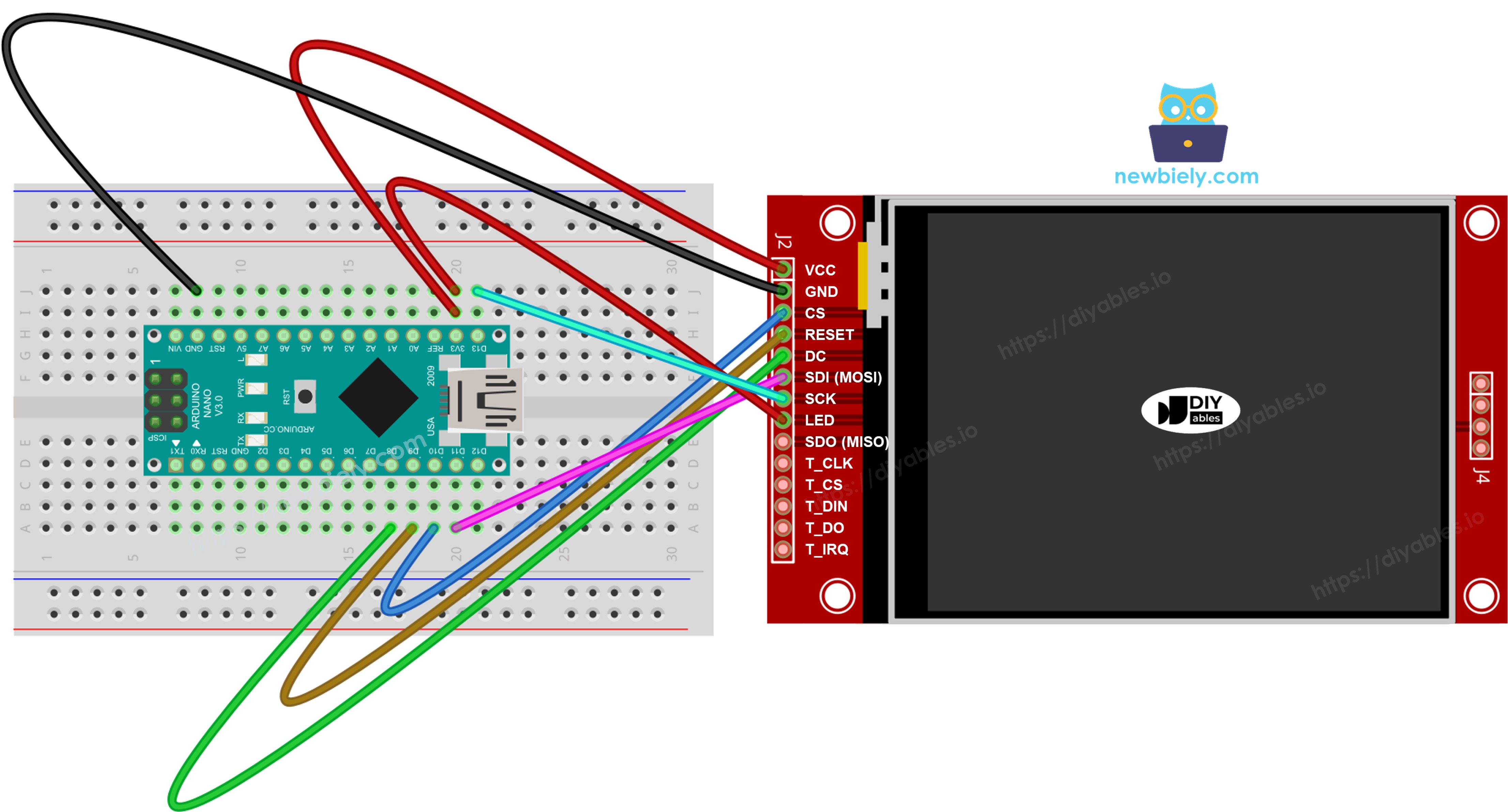 Arduino Nano TFT SPI Display Schaltschema ohne Touch