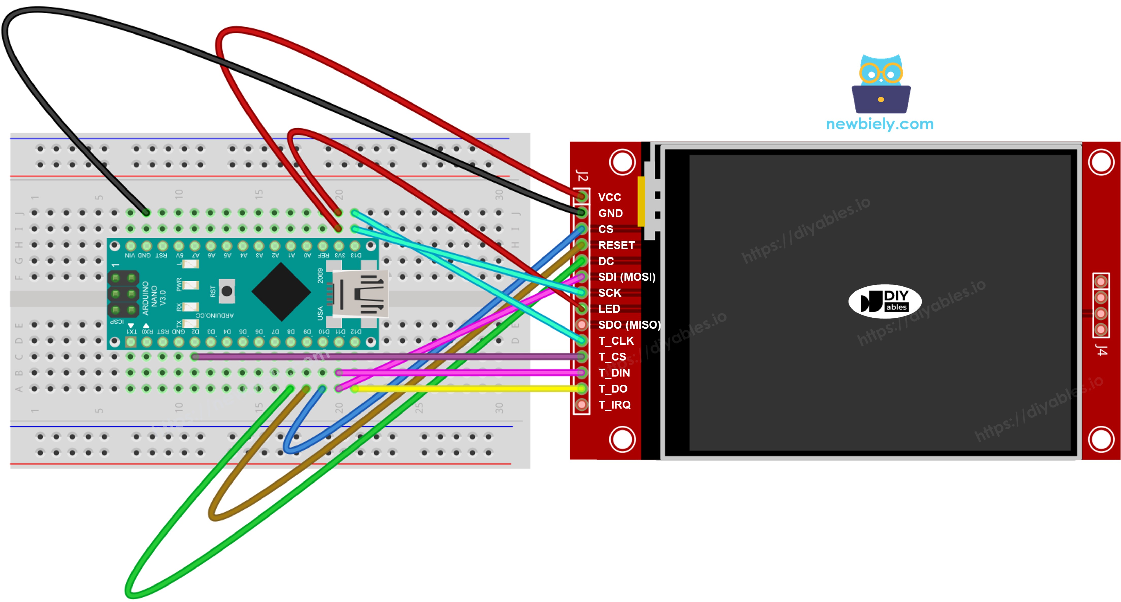 Arduino Nano TFT SPI Display Schaltschema mit Touch