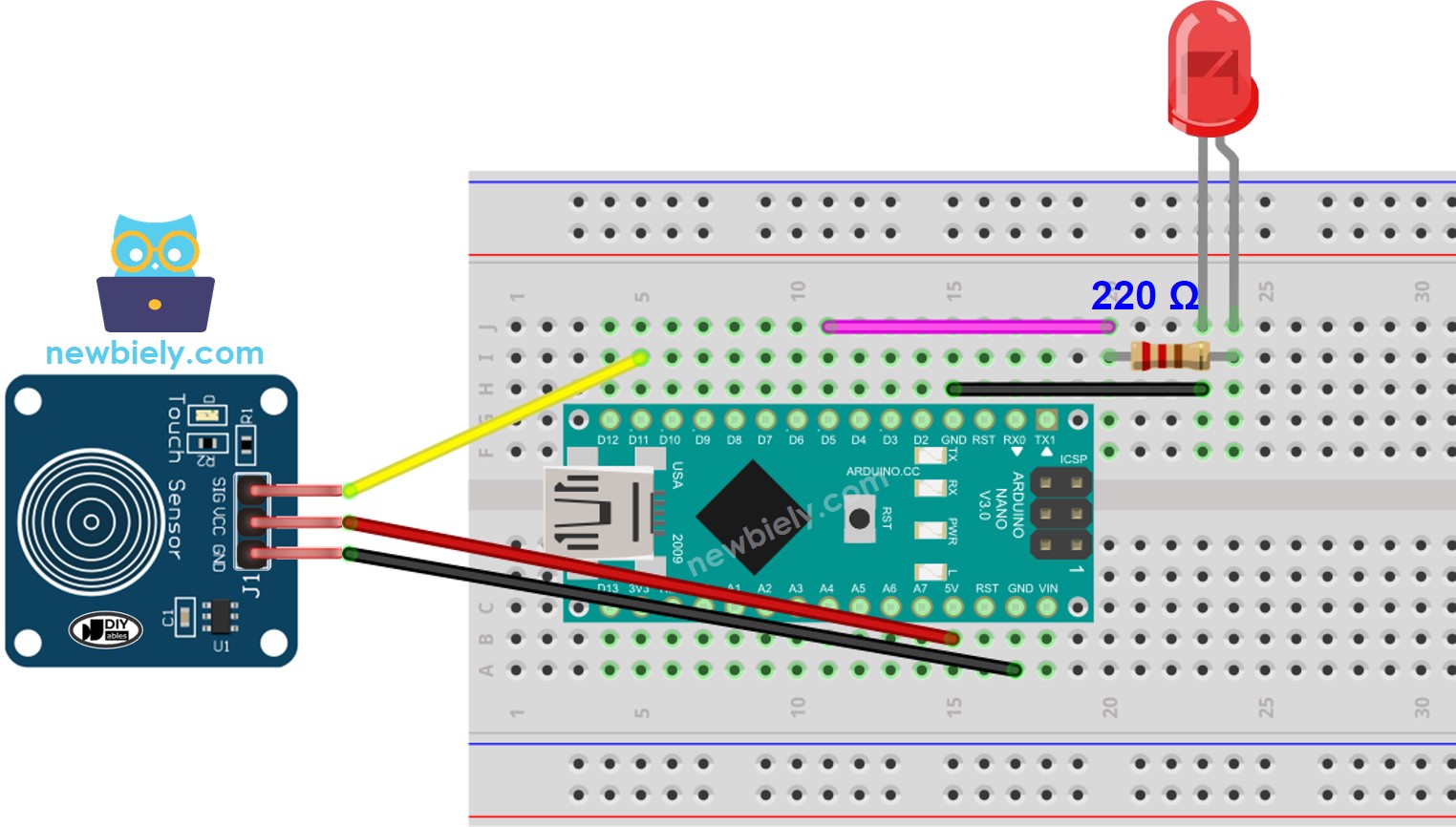 Arduino Nano Berührungssensor LED-Verdrahtungsdiagramm