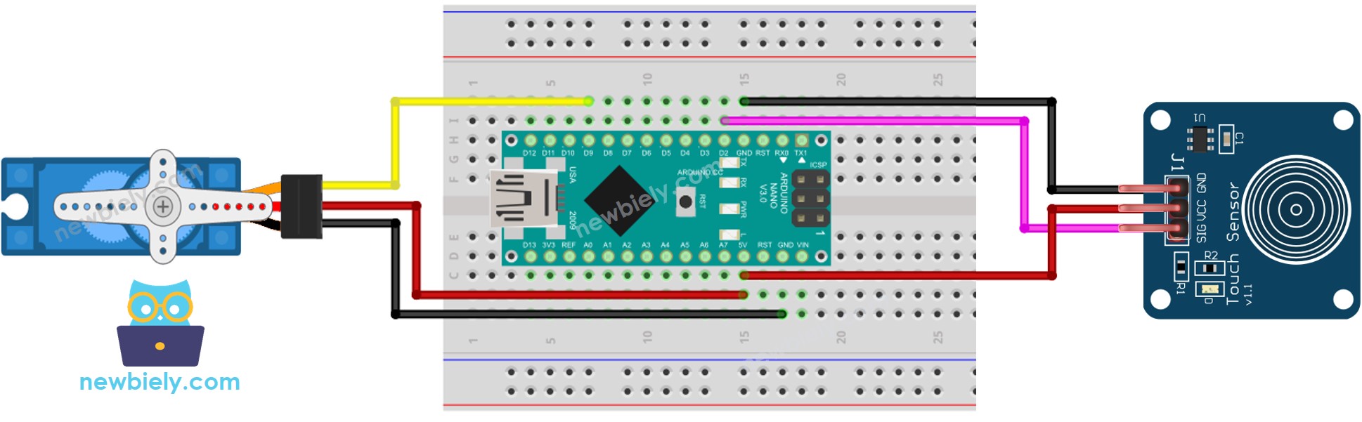 Schaltplan für Arduino Nano Berührungssensor und Servo-Motor