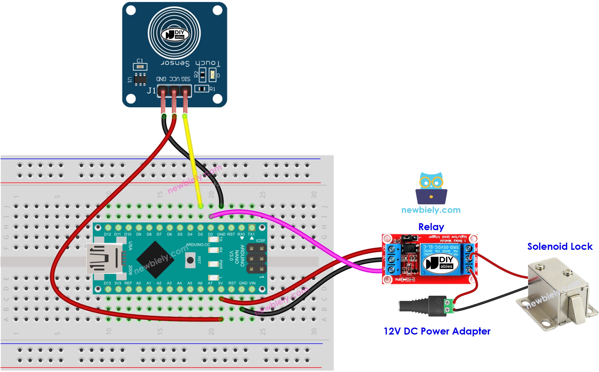Arduino Nano Berührungssensor Solenoidschloss Verdrahtungsdiagramm