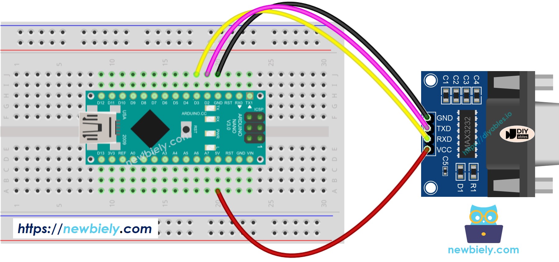 Arduino Nano RS232-zu-TTL Verdrahtungsdiagramm