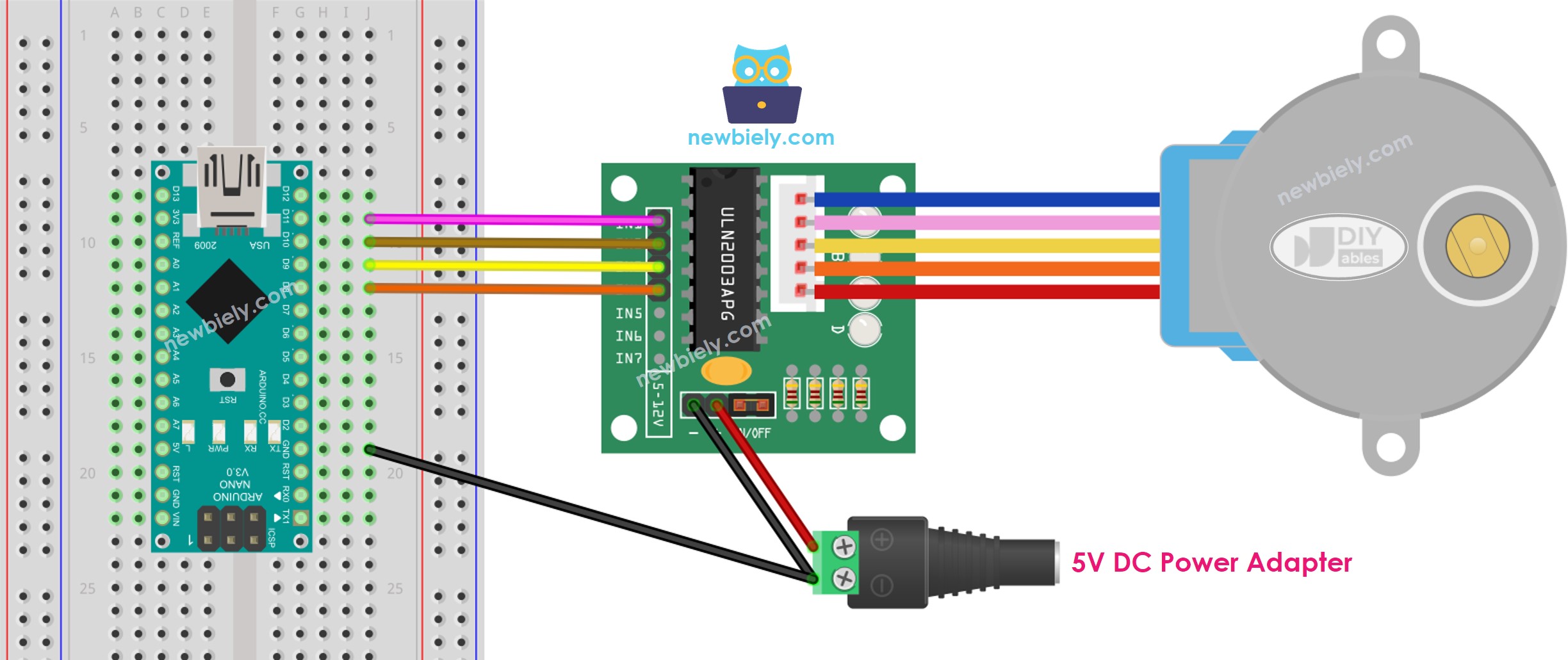 Arduino Nano Schrittmotor ULN2003-Treiber Verdrahtungsdiagramm