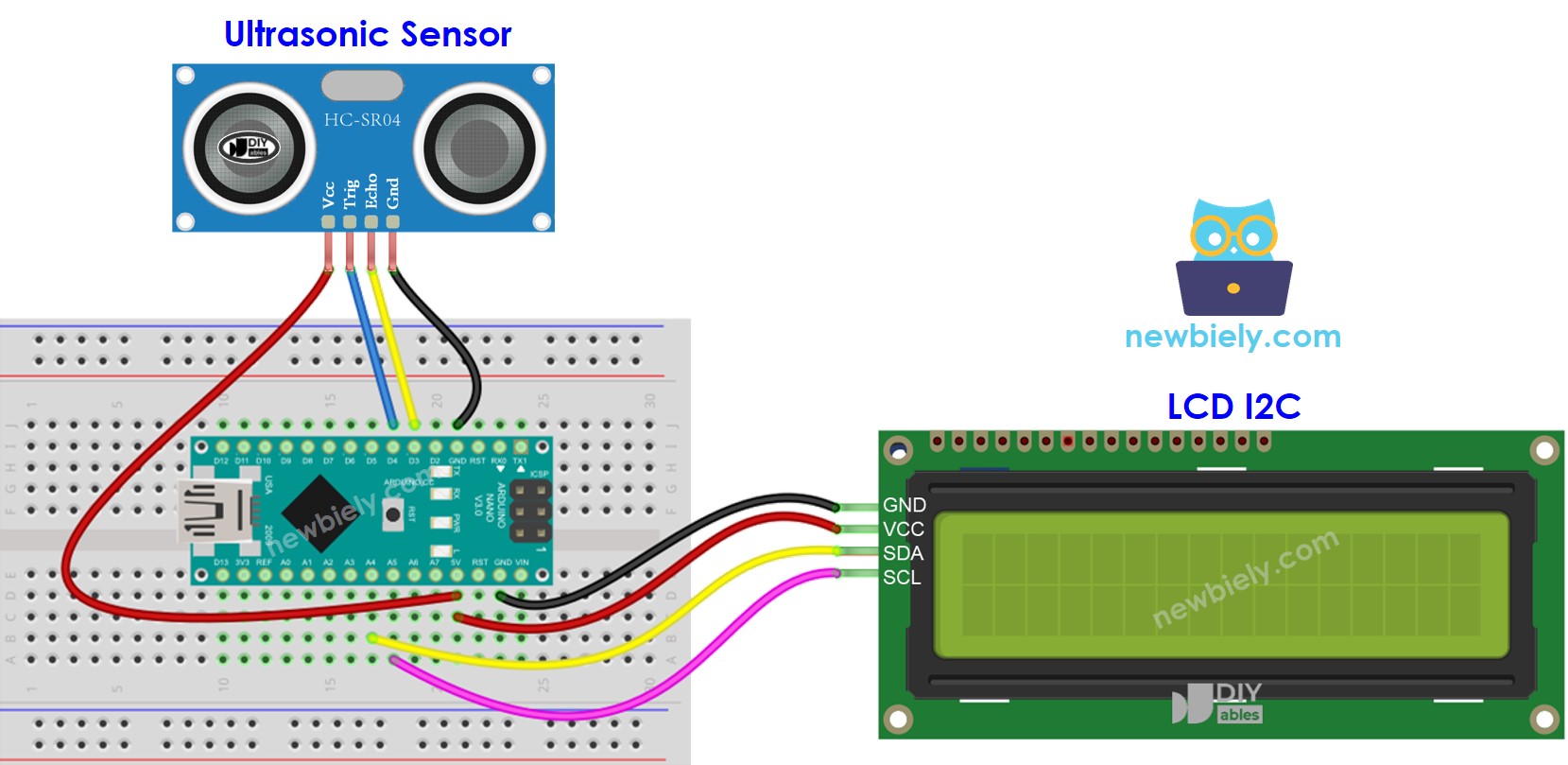 Arduino Nano Ultraschallsensor LCD-Verkabelungsdiagramm