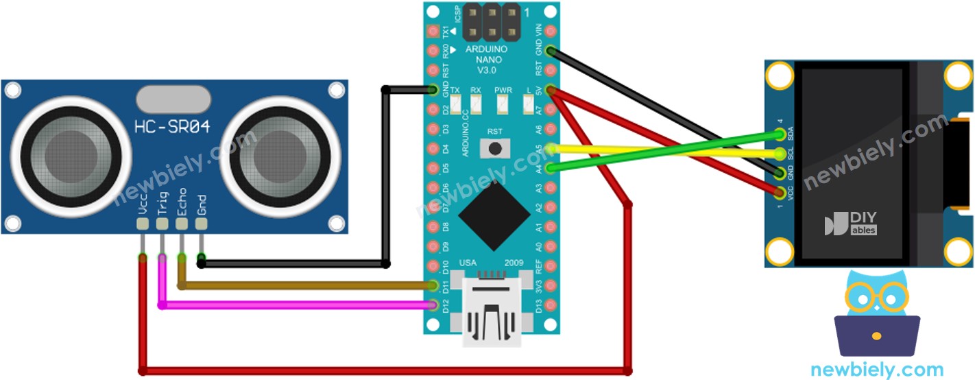 Arduino Nano Ultraschallsensor OLED-Schaltplan