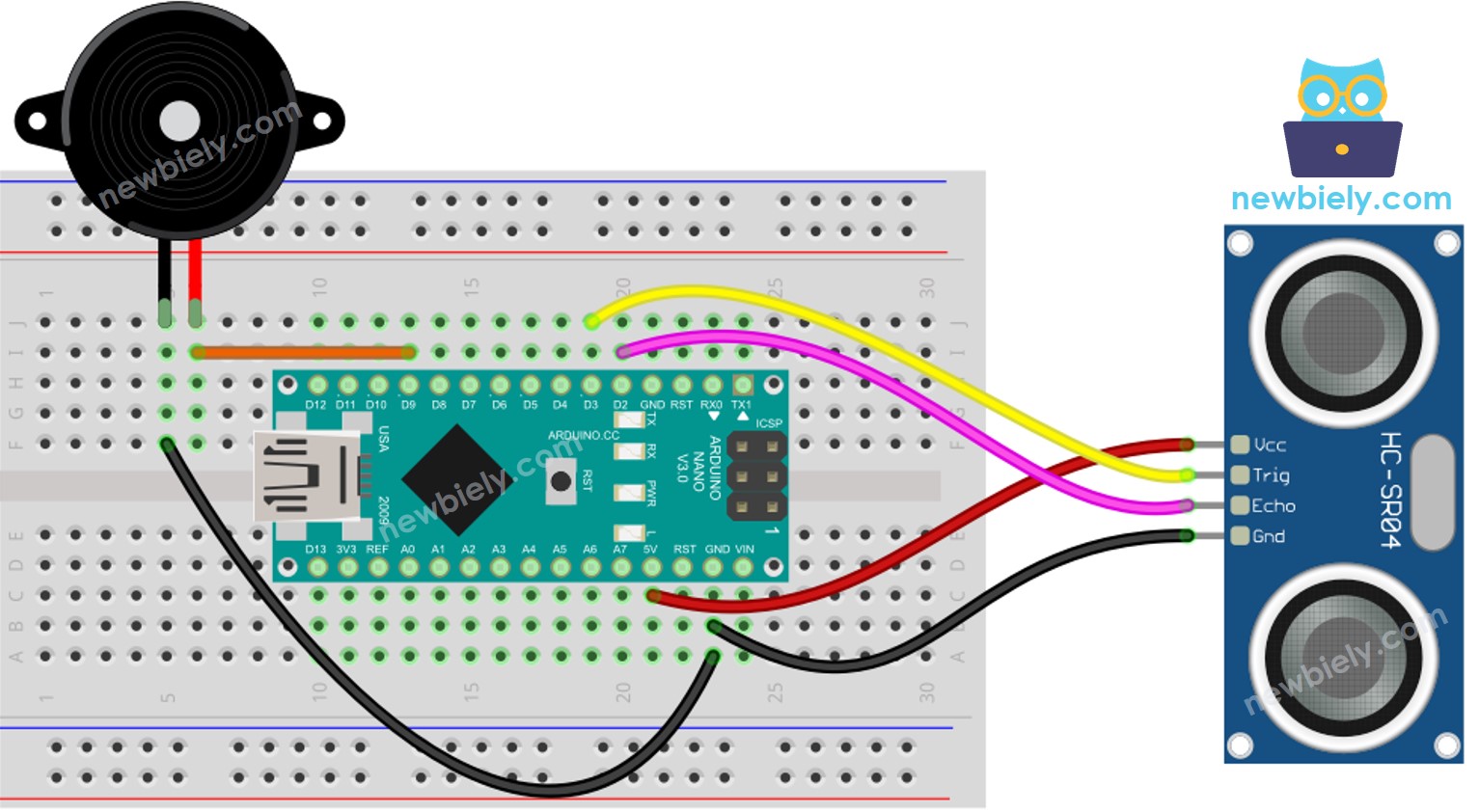 Arduino Nano Ultraschallsensor Piezo-Lautsprecher Schaltplan