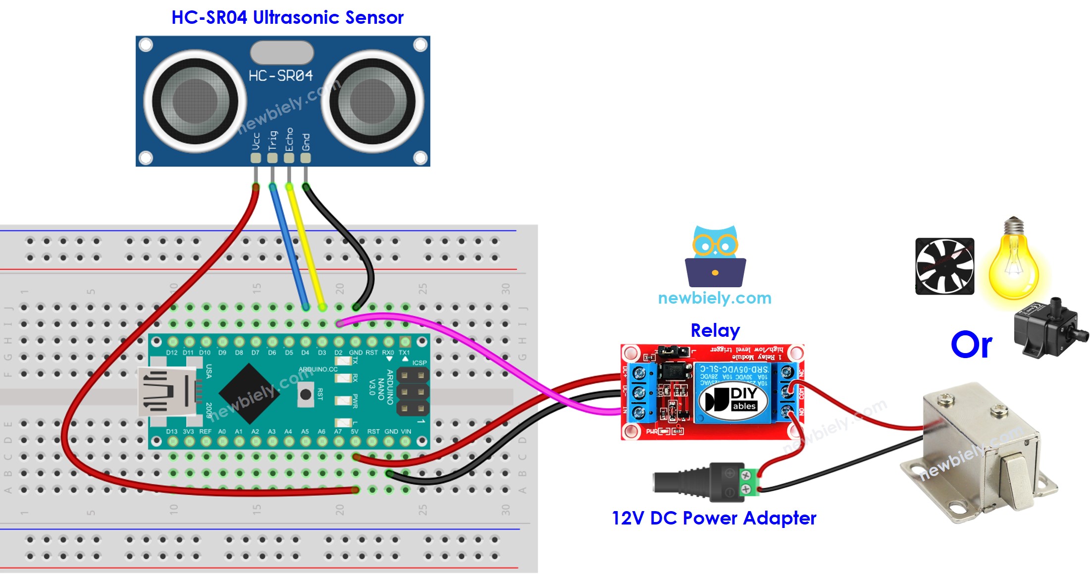 Arduino Nano Ultraschallsensor Relais-Verdrahtungsdiagramm