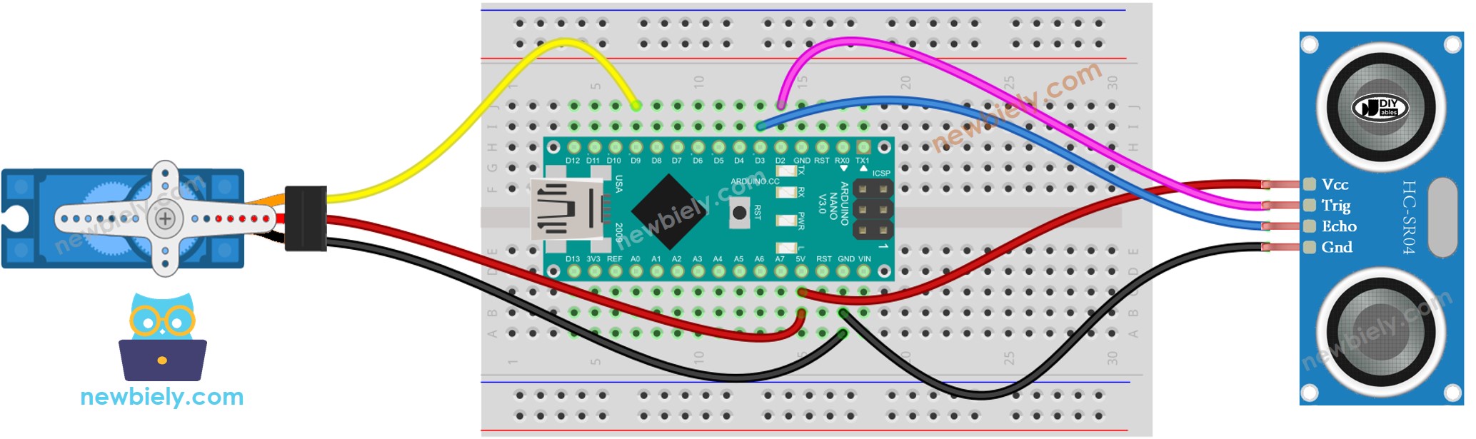 Arduino Nano Ultraschallsensor Servomotor Verdrahtungsdiagramm