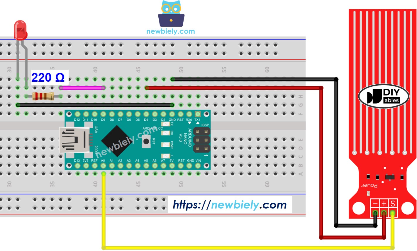 Arduino Nano Wassersensor LED Verdrahtungsdiagramm