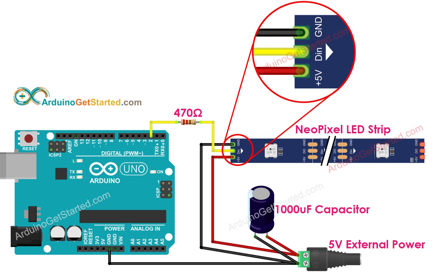 Arduino NeoPixel RGB-LED-Streifen Schaltplan