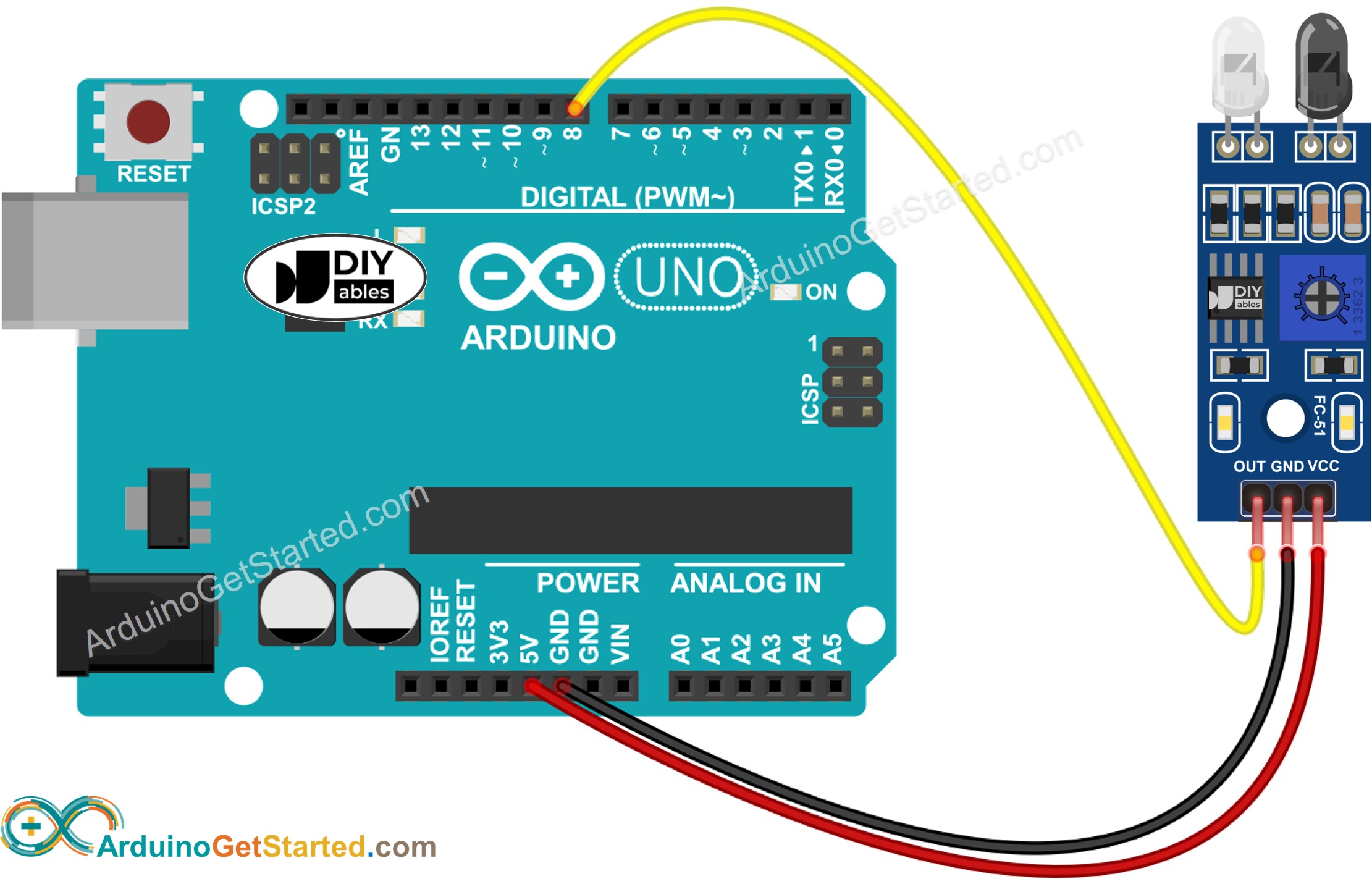 Arduino Infrarot-Hindernisvermeidungssensor Verdrahtungsdiagramm