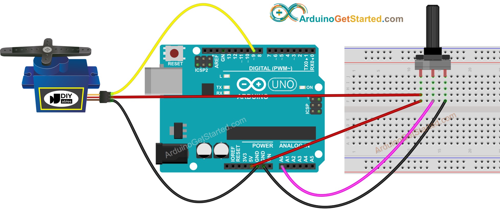 Arduino Servomotor Potentiometer Verdrahtungsdiagramm