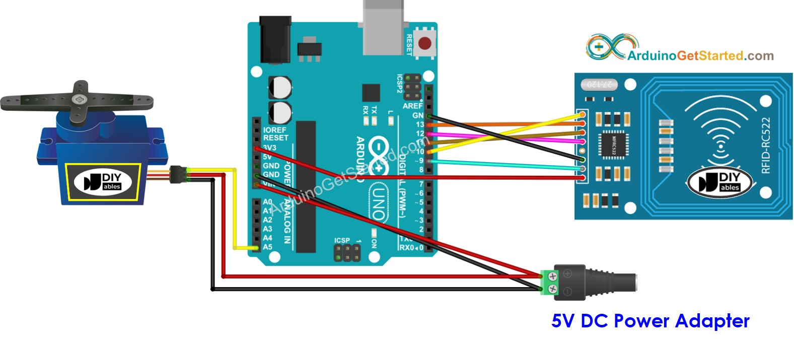 Arduino RFID RC522 Servomotor-Schaltplan