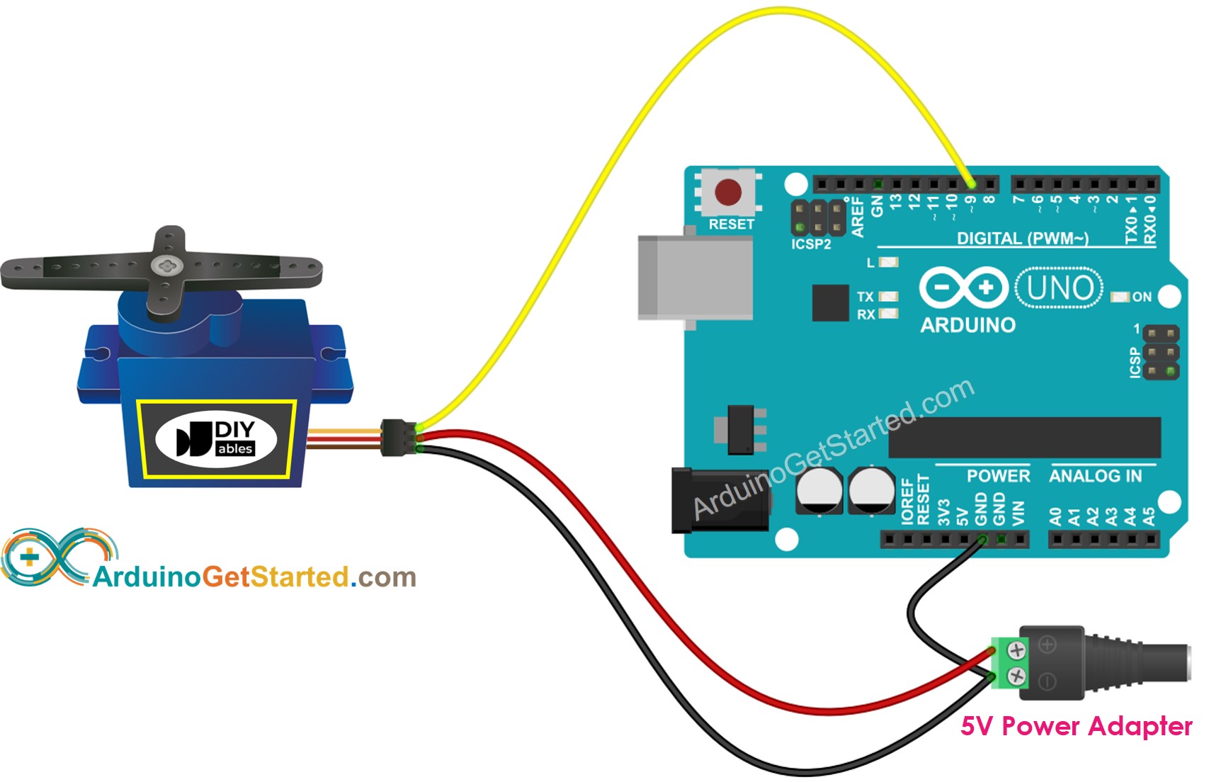 Schaltplan der externen Stromversorgung für den Arduino-Servomotor