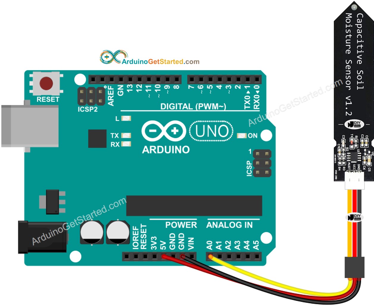 Schaltplan des Arduino-Bodenfeuchtigkeitssensors