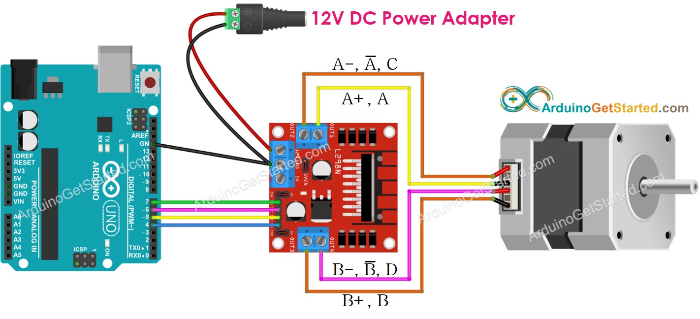 Arduino-Schrittmotor-L298N-Treiber-Verdrahtungsdiagramm