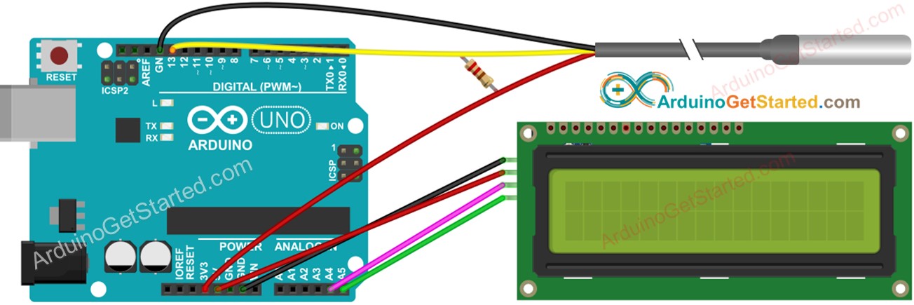 Arduino-Temperatursensor LCD-Verdrahtungsdiagramm