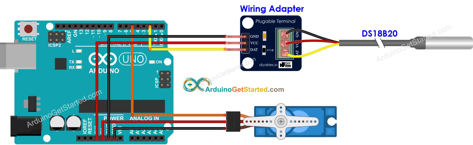Schaltplan für Arduino-Temperatursensor und Servomotor