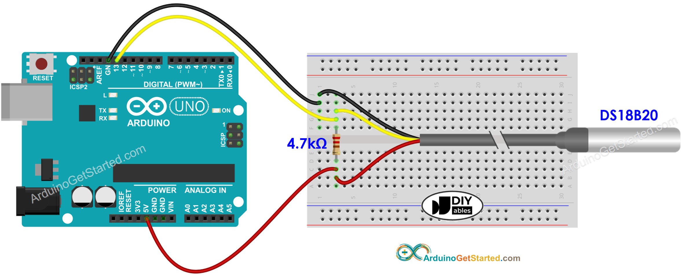 Arduino Temperatursensor Verdrahtungsdiagramm