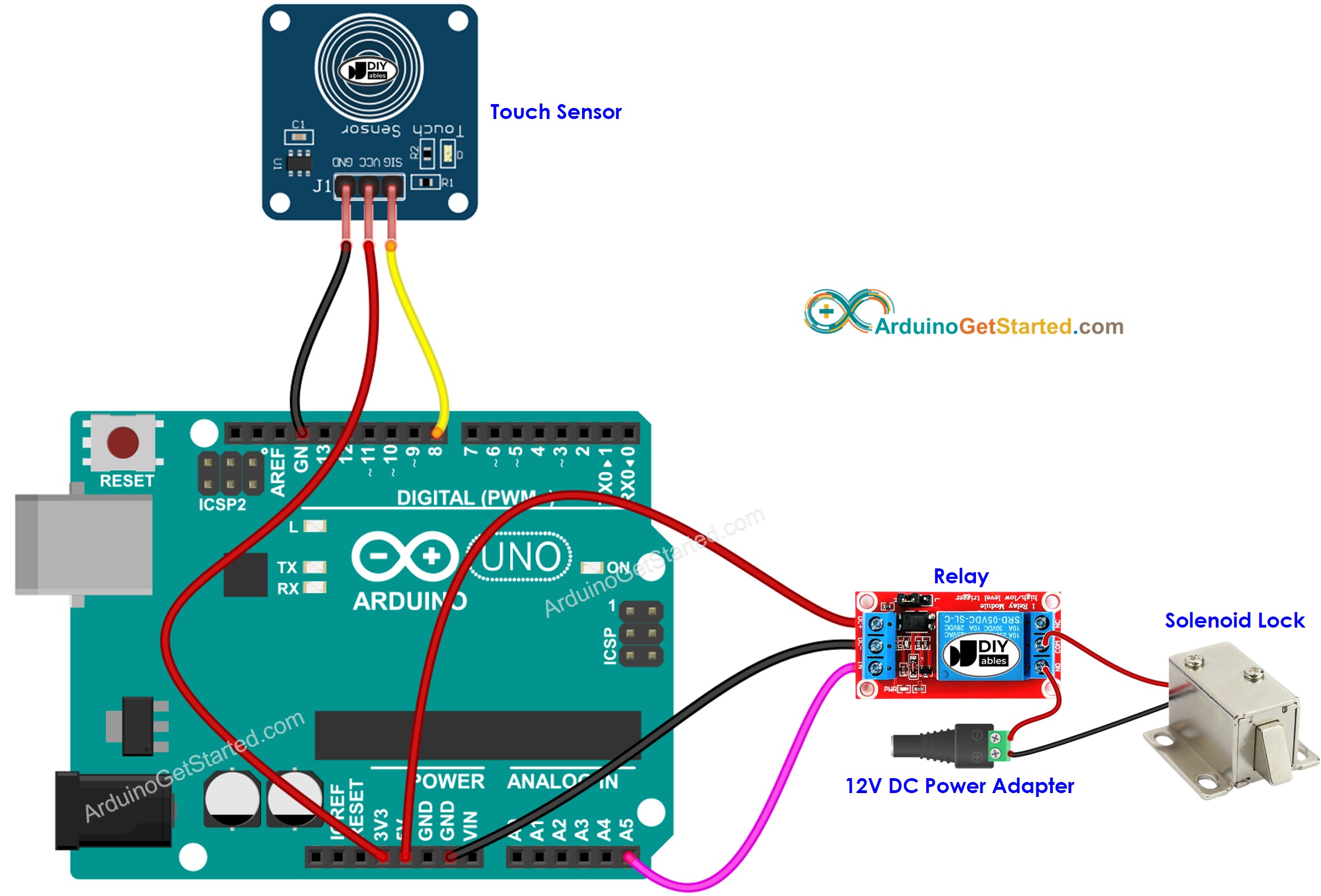 Schaltplan für Arduino-Berührungssensor-Solenoidschloss