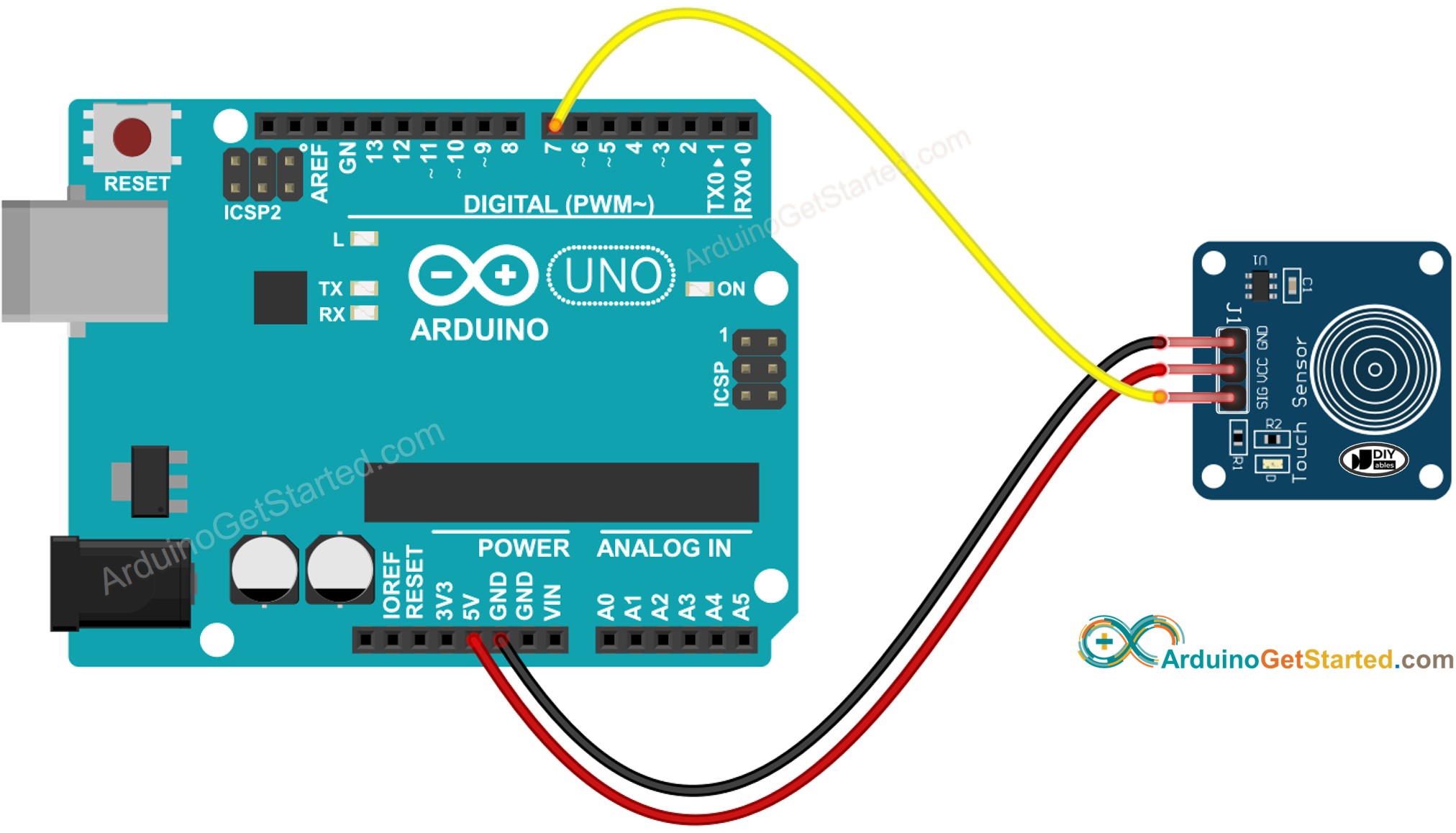 Arduino-Berührungssensor-Verdrahtungsdiagramm