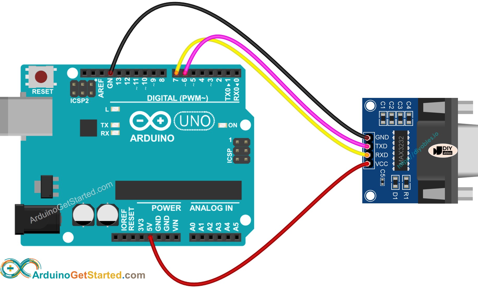 Arduino RS232-zu-TTL Verdrahtungsdiagramm