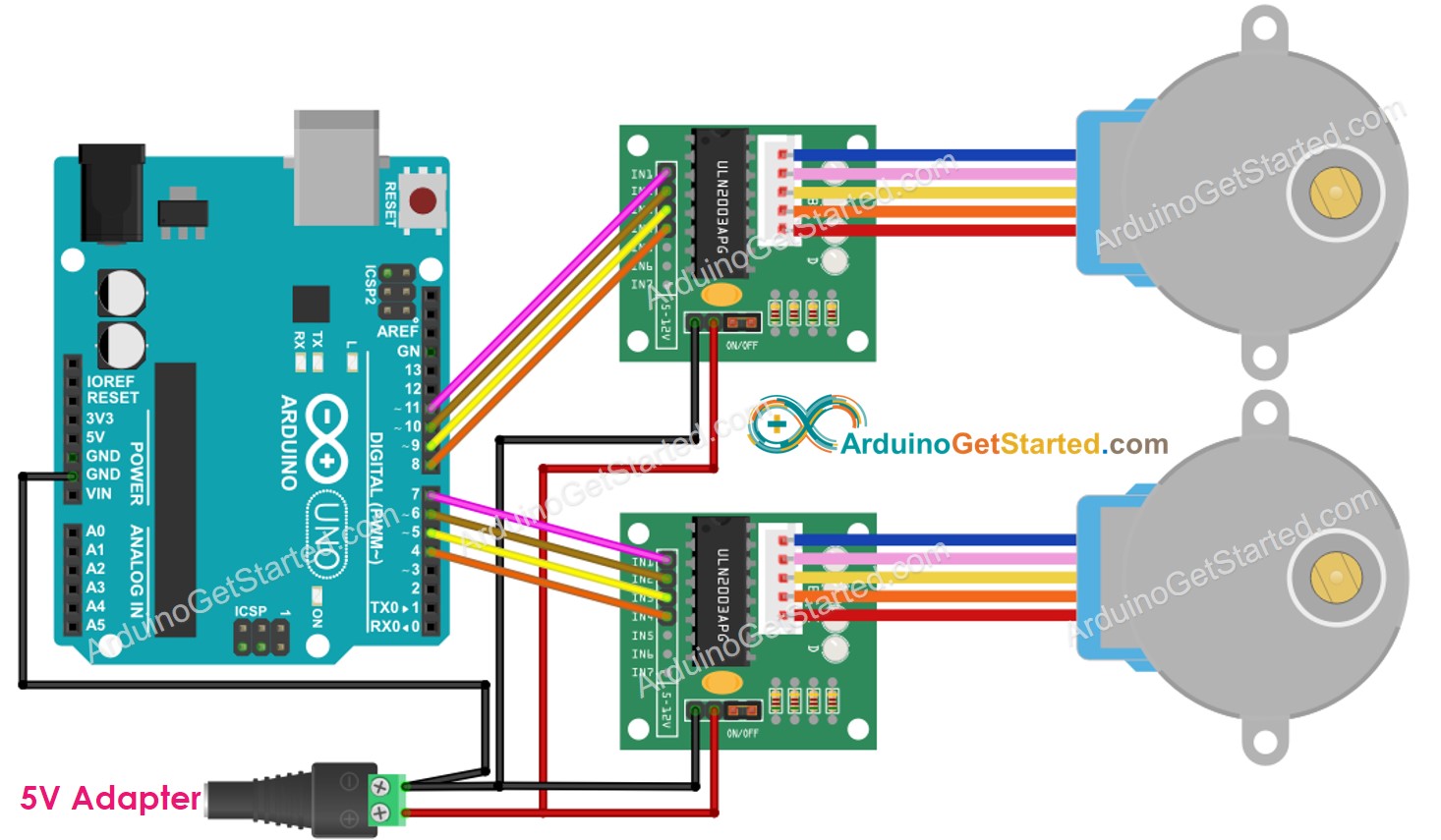 Arduino zwei Schrittmotoren ULN2003-Treiber-Schaltplan