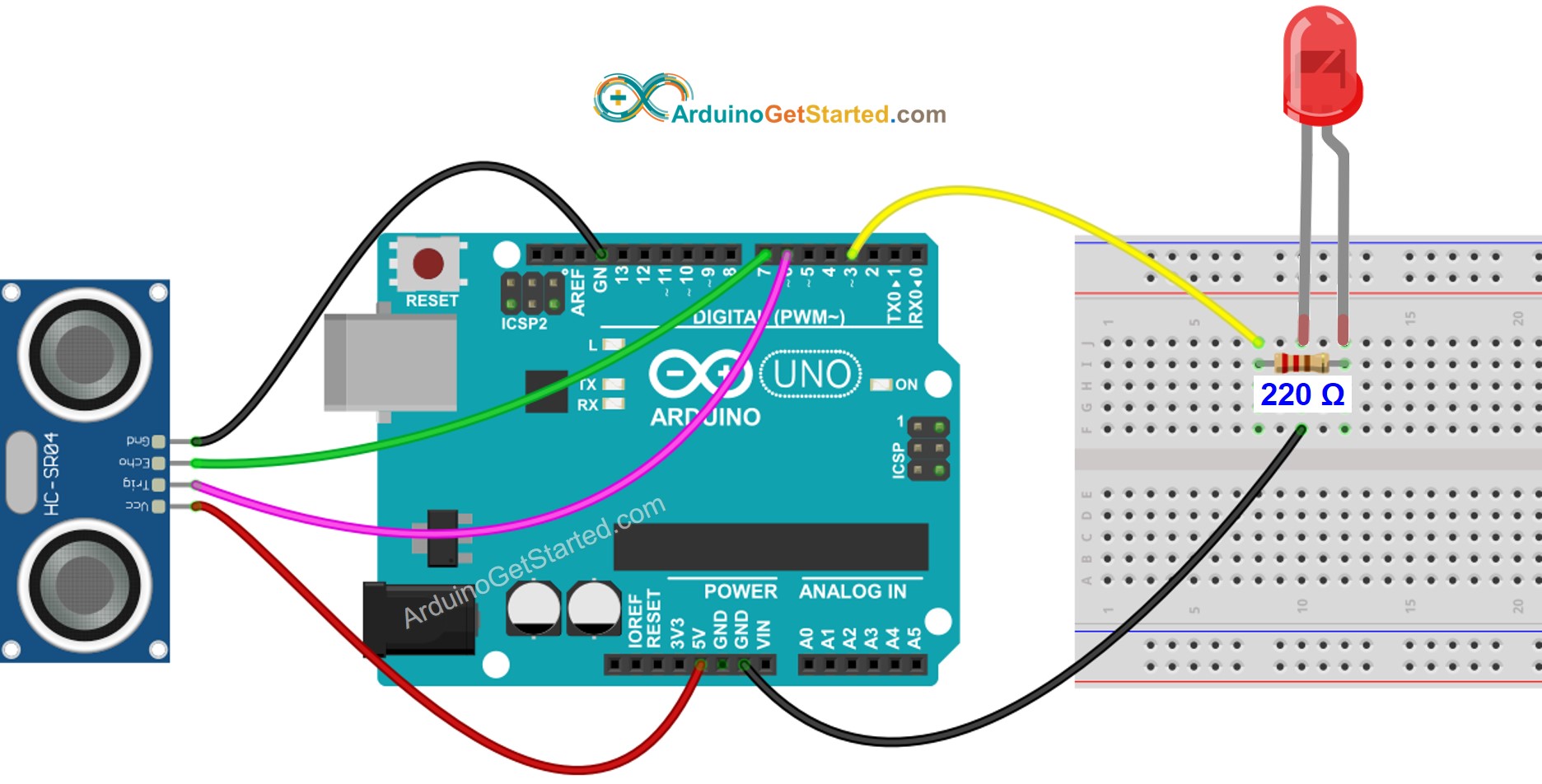 Arduino Ultraschallsensor LED-Schaltplan