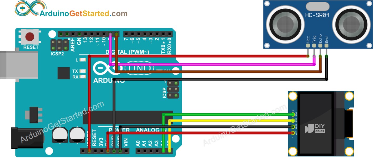 Arduino Ultraschallsensor OLED Verdrahtungsdiagramm